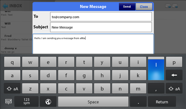 aMail new message aMail create new message on playbook